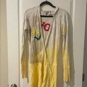 Just Me Yellow and White Hooded Cardigan